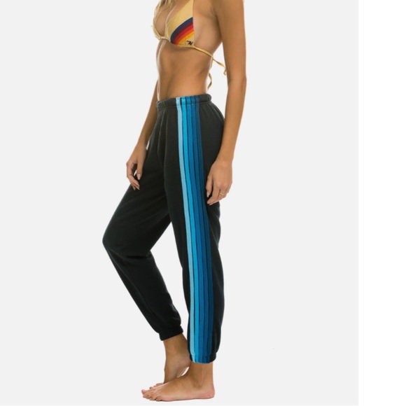 Aviator Nation Pants - Aviator Nation • Rare • 5 Stripe Sweatpants in Charcoal and Shades of Blues